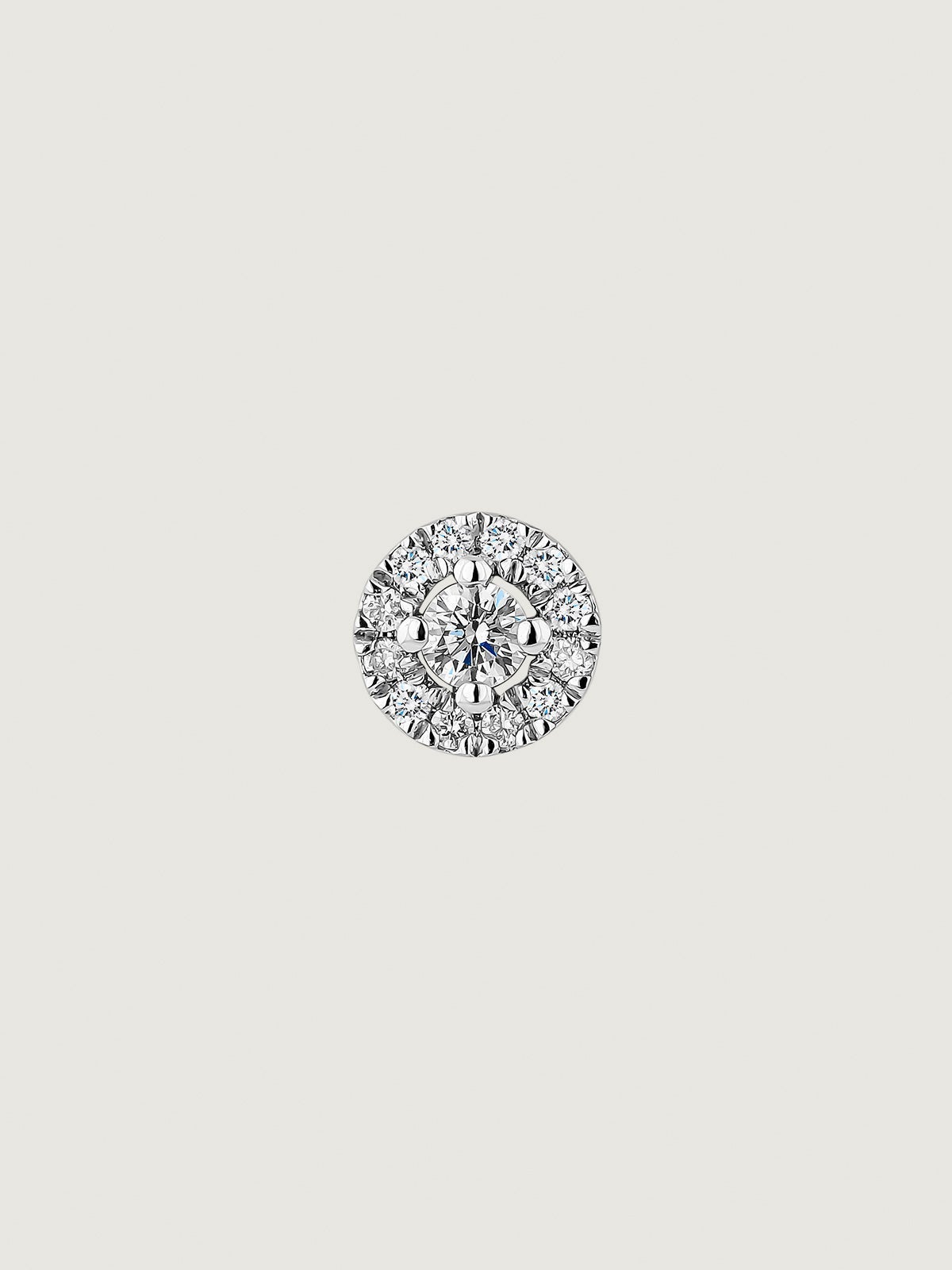 Pendiente individual de oro blanco de 18K con roseta de diamantes 0,1 cts