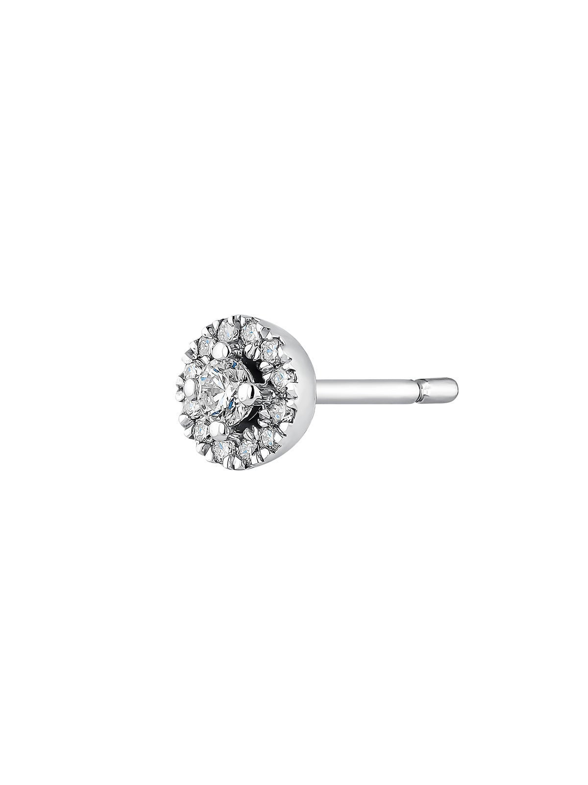 Pendiente individual de oro blanco de 18K con roseta de diamantes 0,1 cts