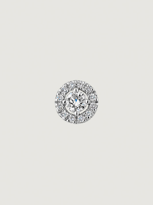 Pendiente individual de oro blanco de 18K con roseta de diamantes 0,16 cts