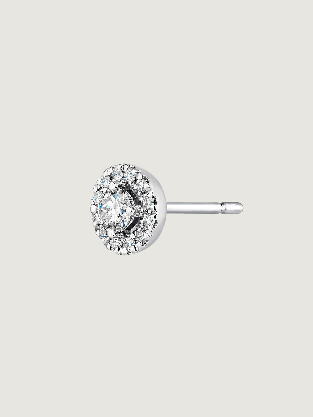 Pendiente individual de oro blanco de 18K con roseta de diamantes 0,16 cts