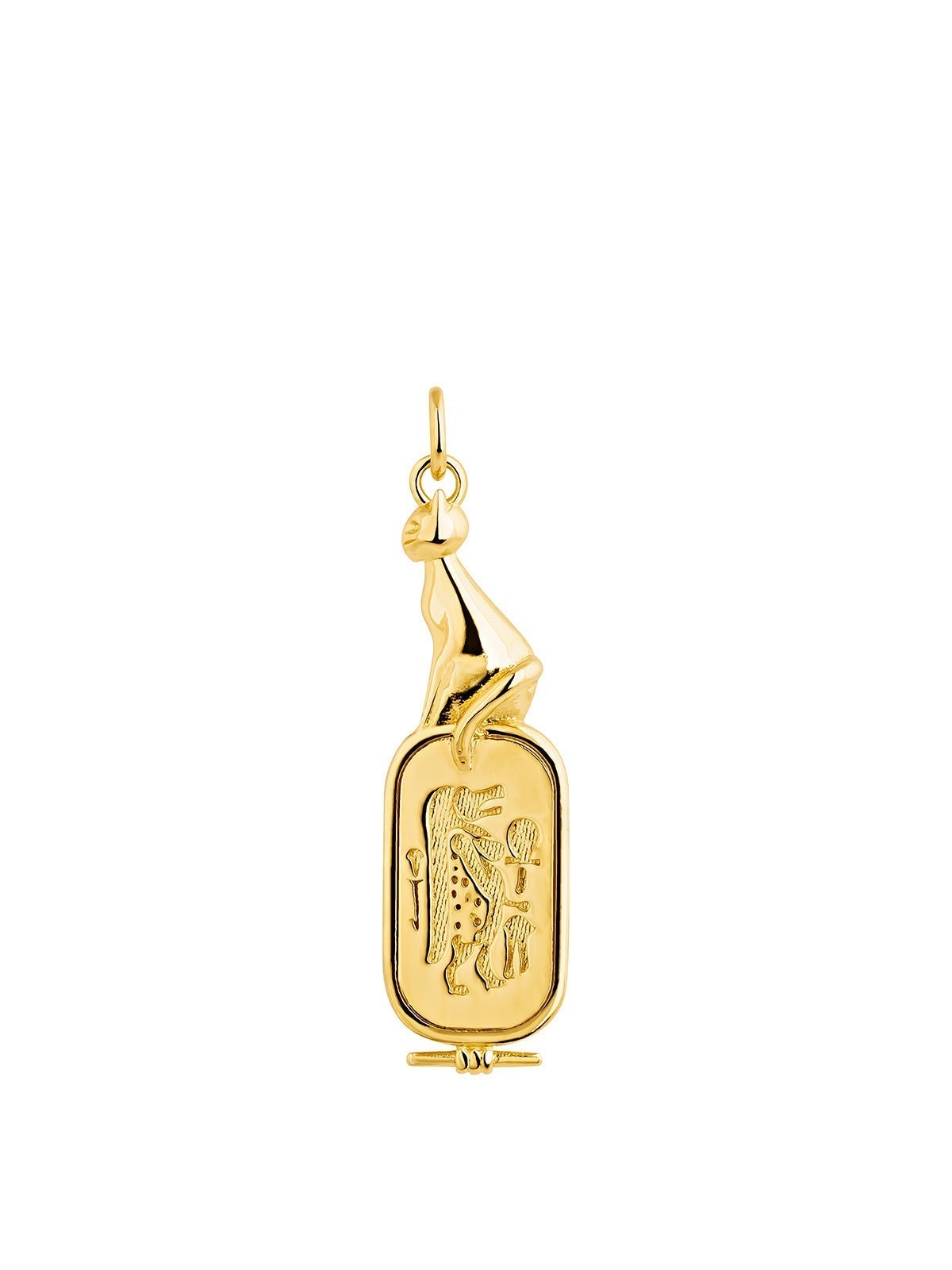 Charm de plata 925 bañada en oro amarillo de 18K con gato y motivos egipcios