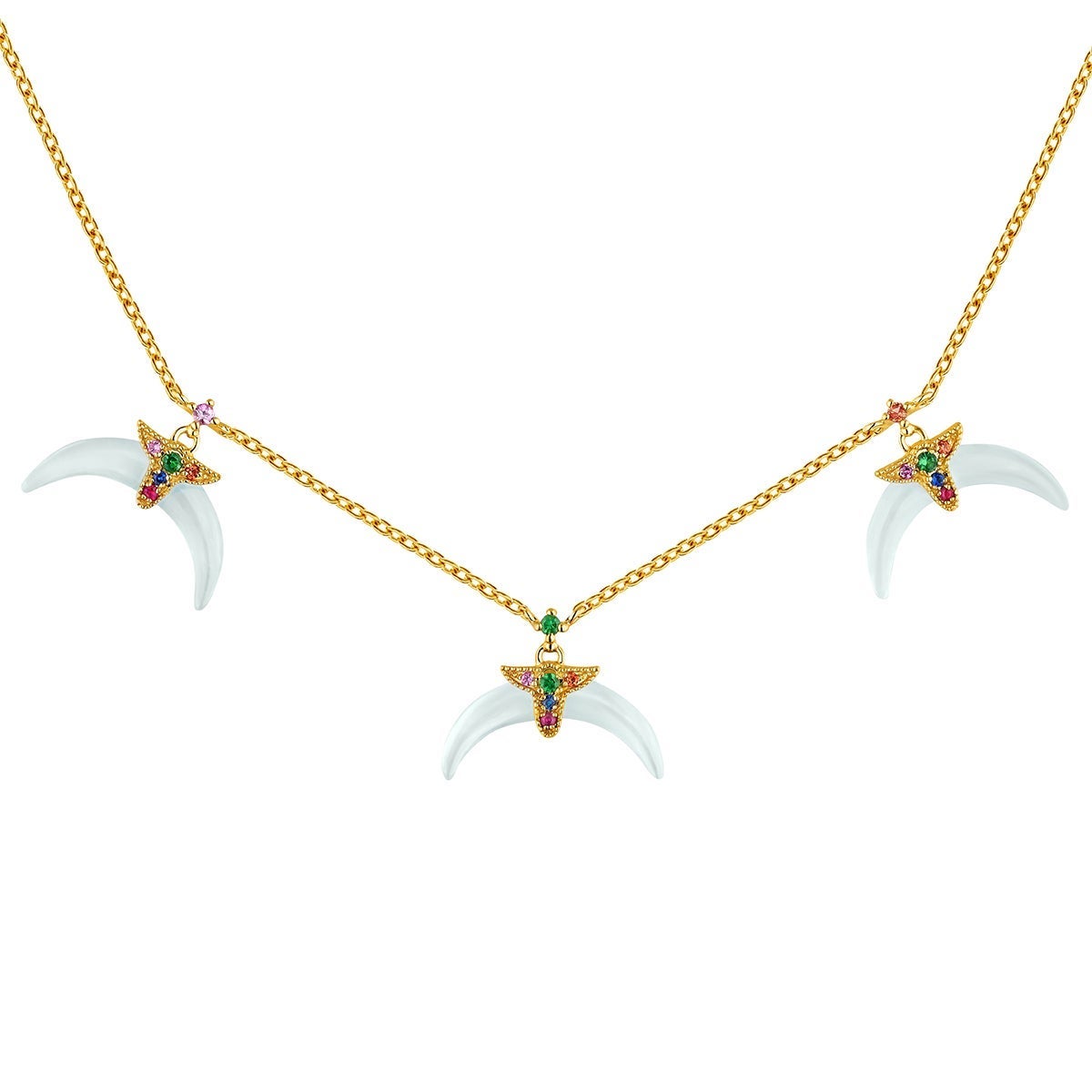 Collar de cuerno de aguamarina con múltiples motivos en plata bañada en oro