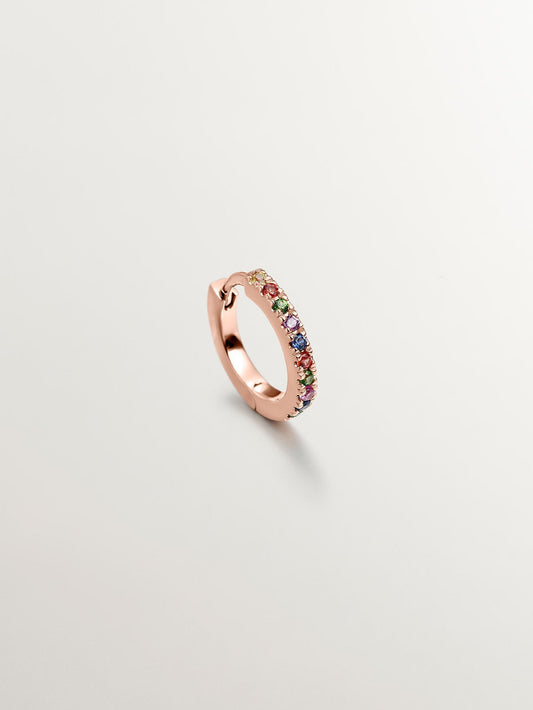 Pendiente individual de aro de oro rosa de 9K con tsavoritas y zafiros multicolor