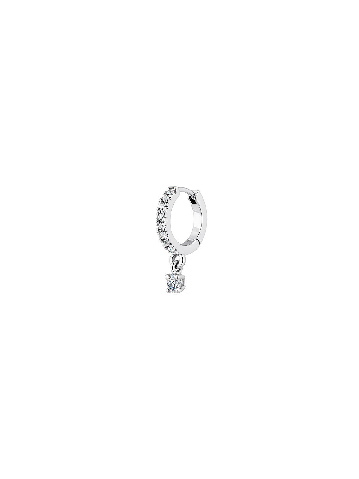 Pendiente individual de aro de oro blanco de 18K con diamantes