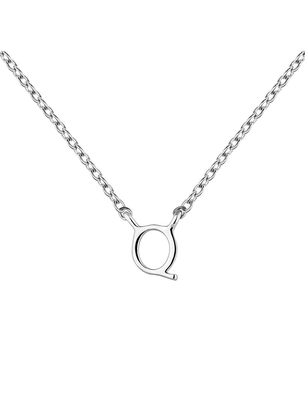 Colgante de oro blanco de 9K con inicial Q