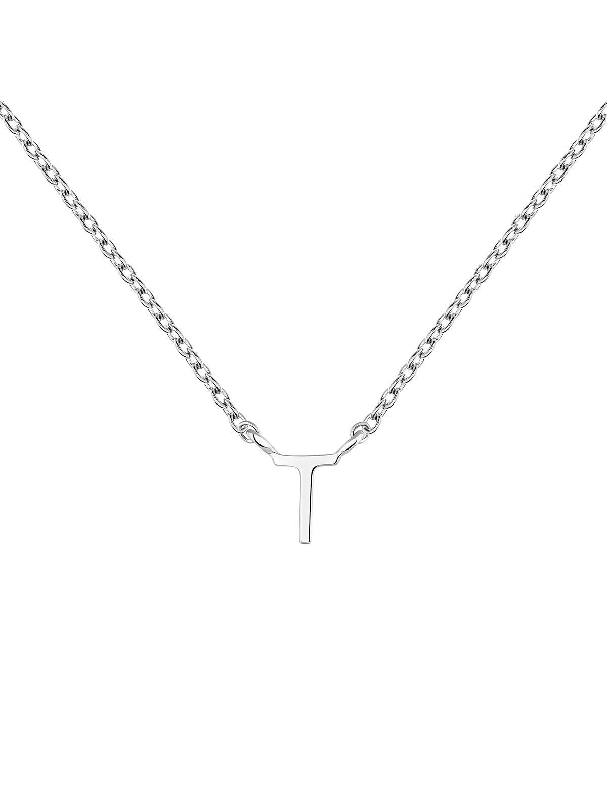 Colgante de oro blanco de 9K con inicial T