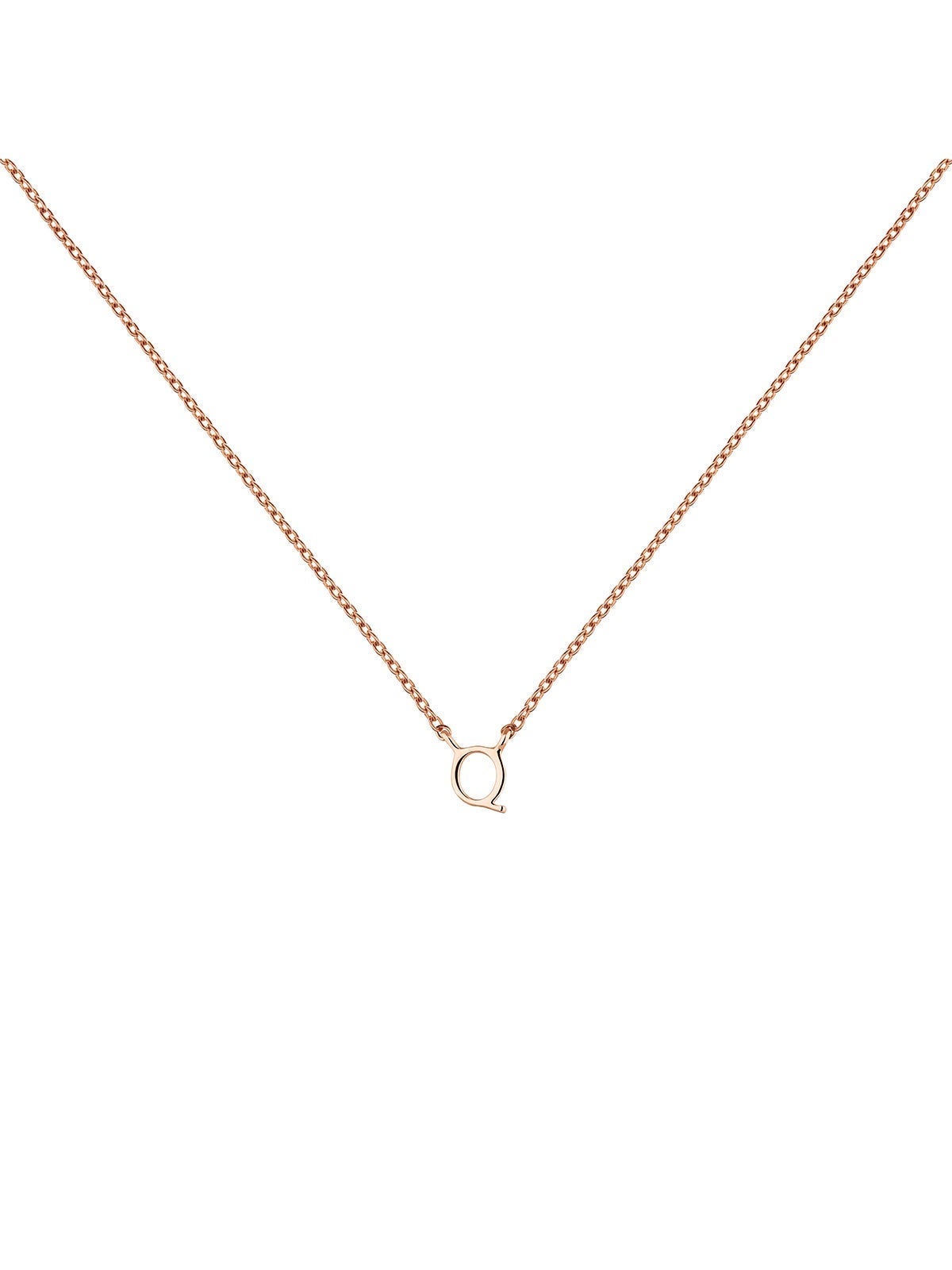 Colgante de oro rosa de 9K con inicial Q