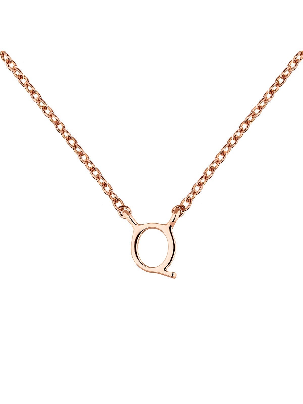 Colgante de oro rosa de 9K con inicial Q