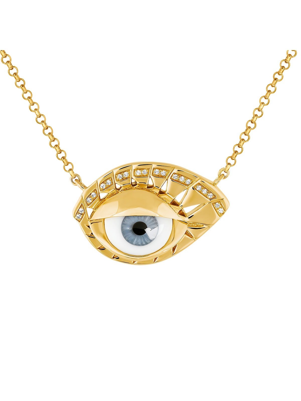 Collar de ojo de topacio azul con baño de oro blanco y plata
