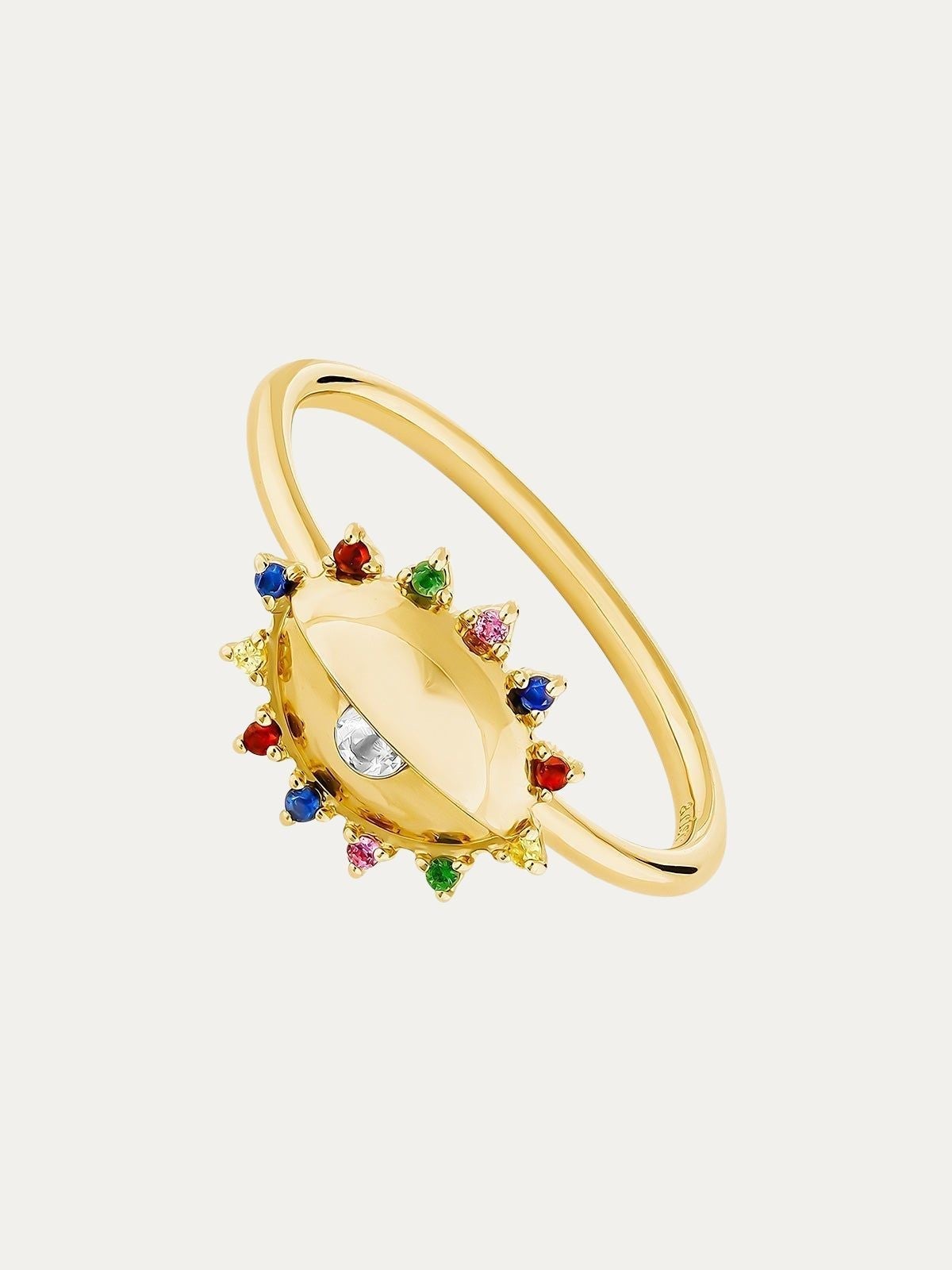 Anillo de ojo de topacio blanco bañado en plata y oro