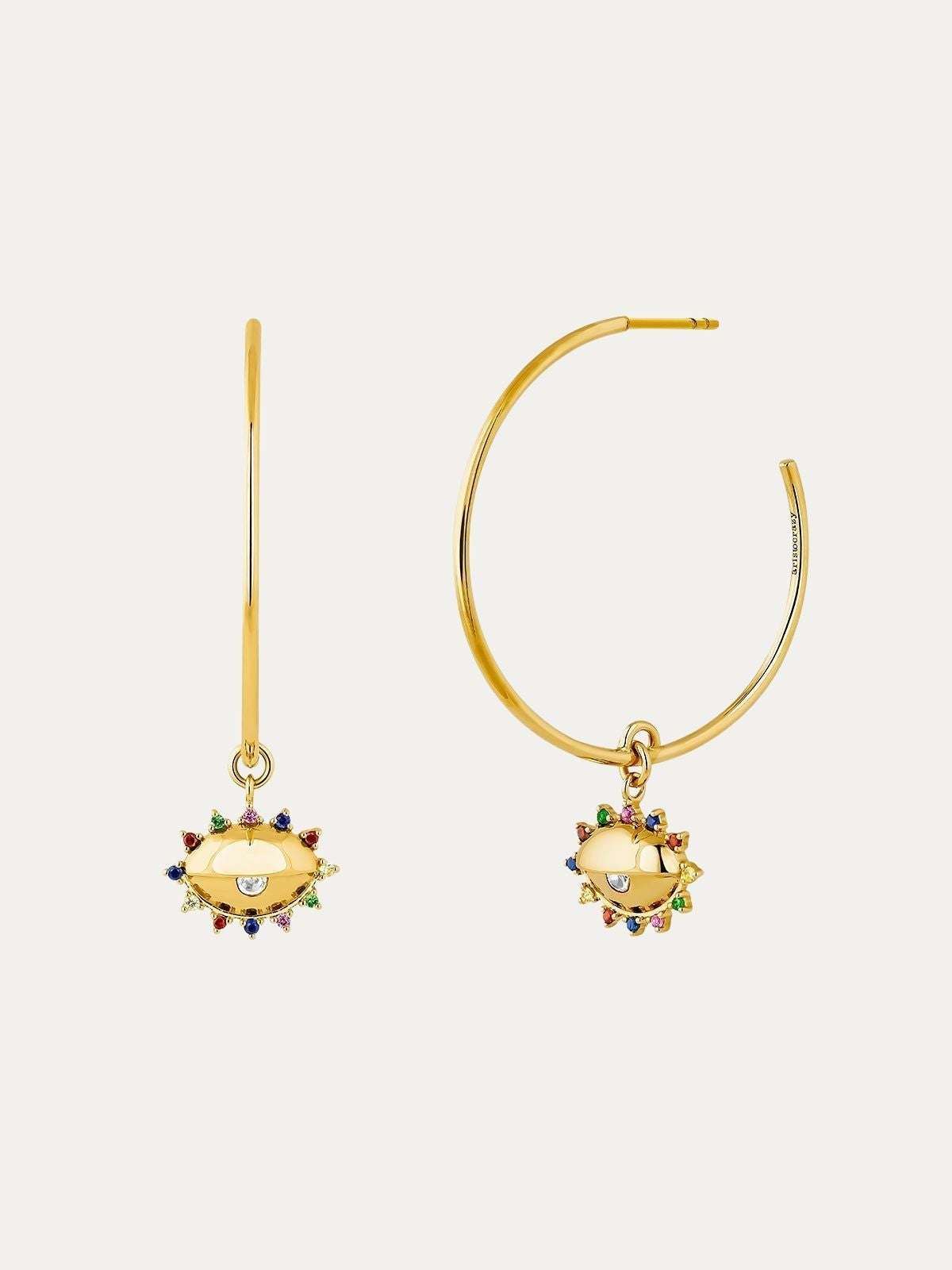 Pendientes de plata 925 bañada en oro amarillo de 18K con topacios blancos, tsavoritas verdes, rodolitas rosas, granates rojos y zafiros azules y amarillos