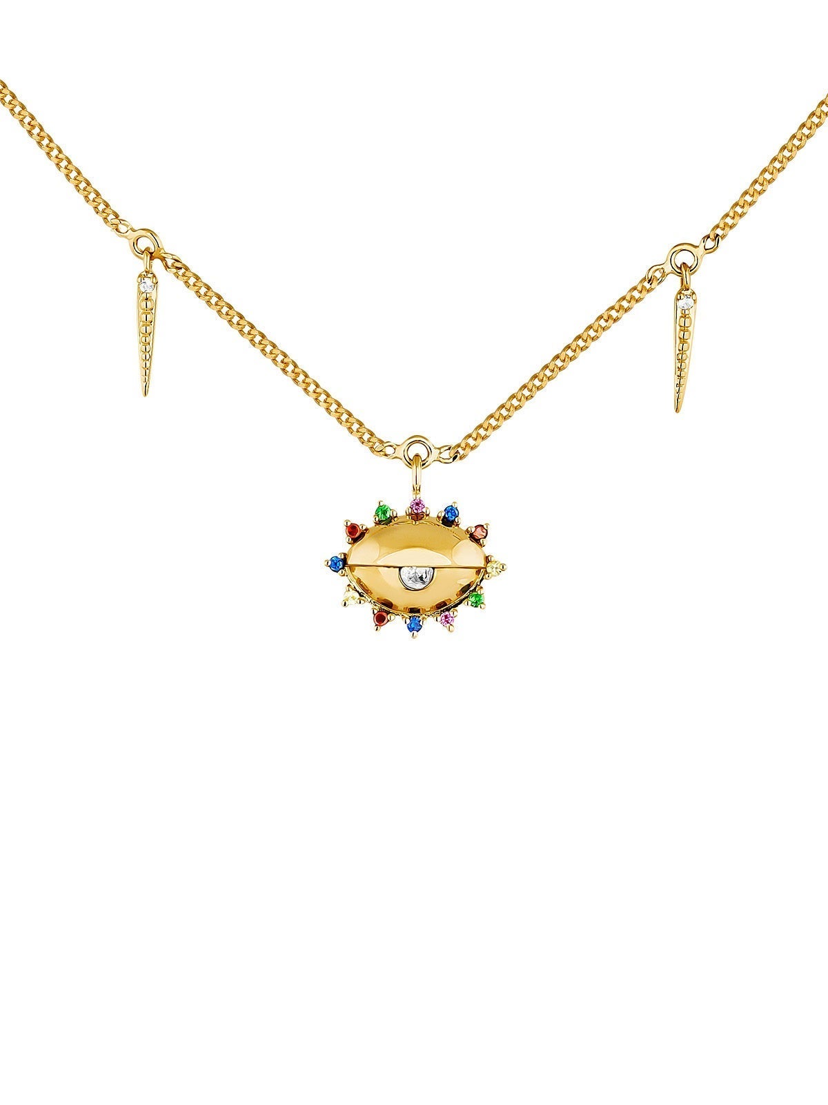 Collar con motivos oculares, piedras plateadas cubiertas de oro