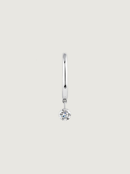 Pendiente individual de aro pequeño de oro blanco de 18K con diamante 0,08 cts