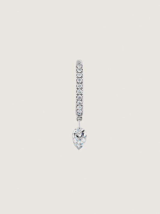 Pendiente individual de aro pequeño de oro blanco de 18K con diamantes