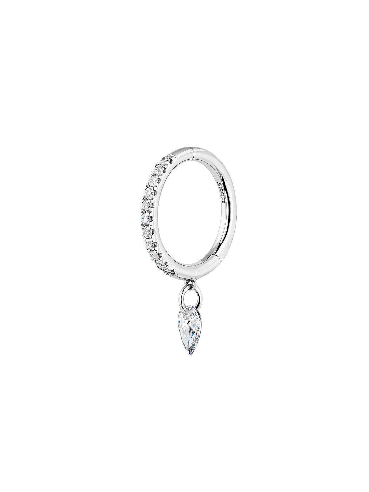 Pendiente individual de aro pequeño de oro blanco de 18K con diamantes