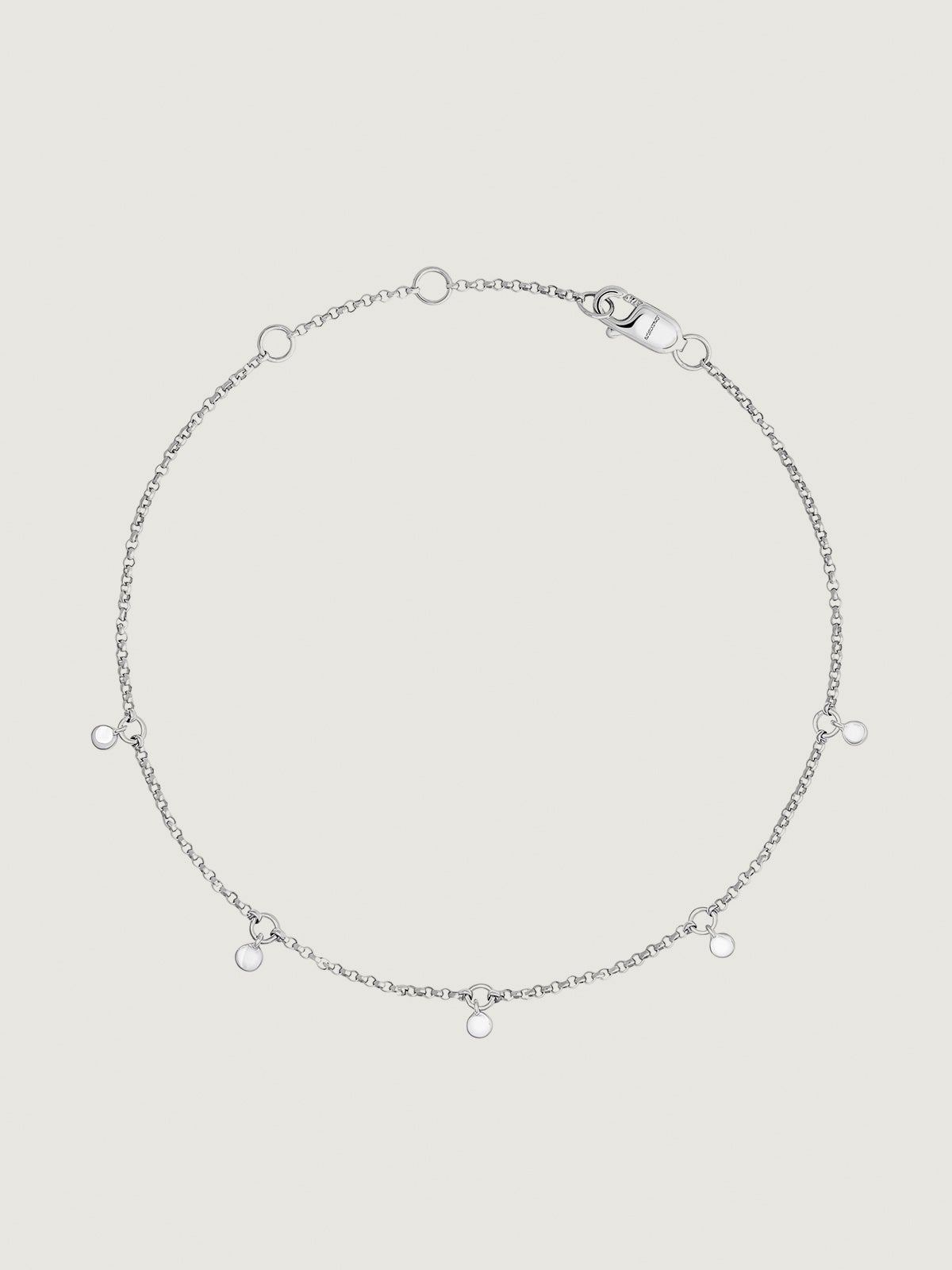 Pulsera de eslabones rolo de oro blanco de 9K con esferas