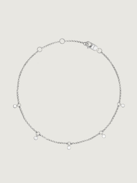 Pulsera de eslabones rolo de oro blanco de 9K con esferas
