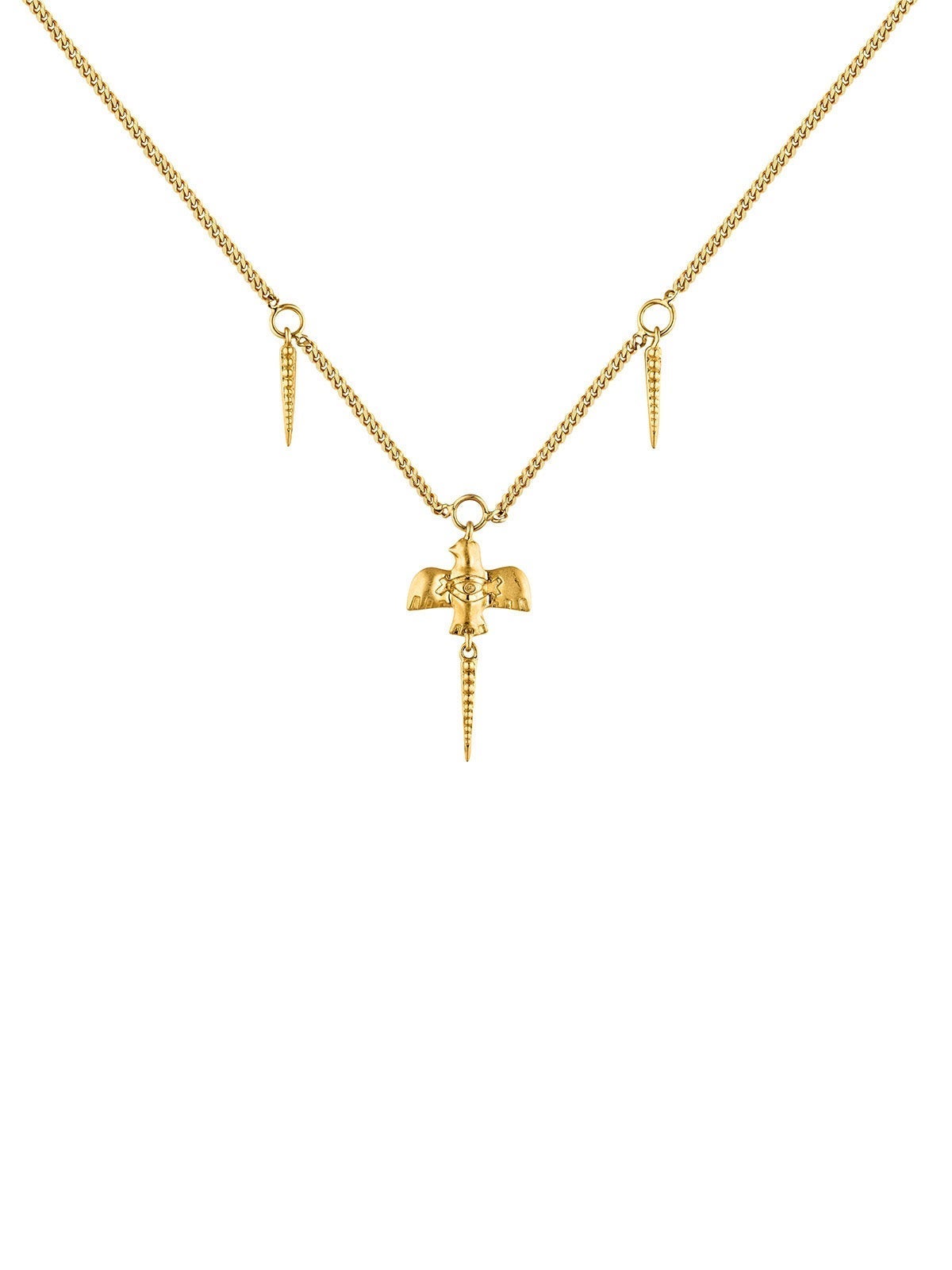 Collar de pájaro de plata bañado en oro
