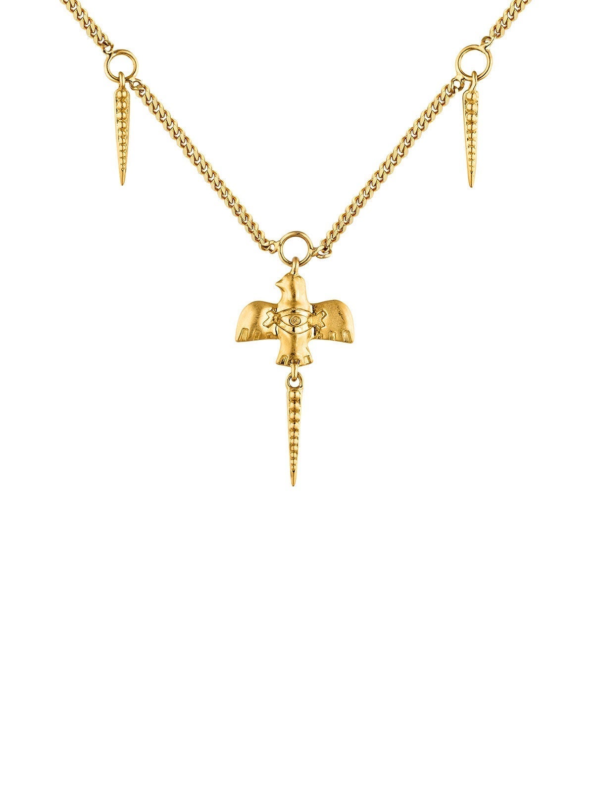Collar de pájaro de plata bañado en oro