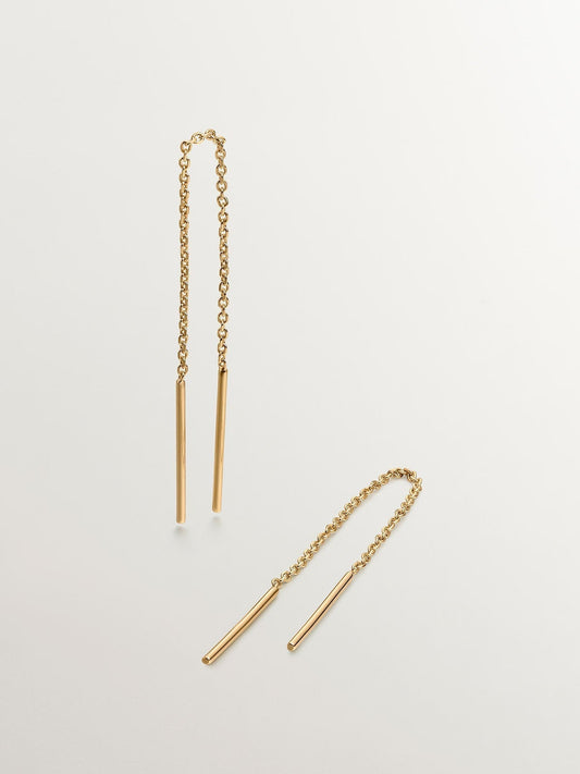 Pendientes largos de cadena de plata 925 bañada en oro amarillo de 18K
