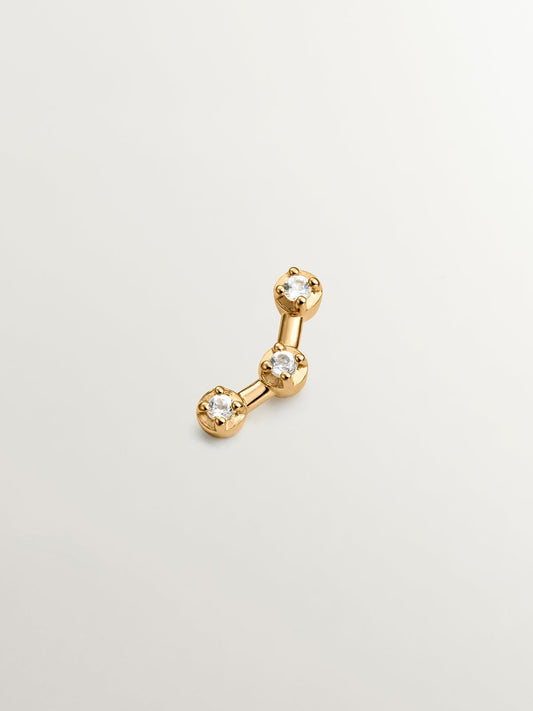 Pendiente individual trepador de plata 925 bañada en oro amarillo de 18K con topacios blancos