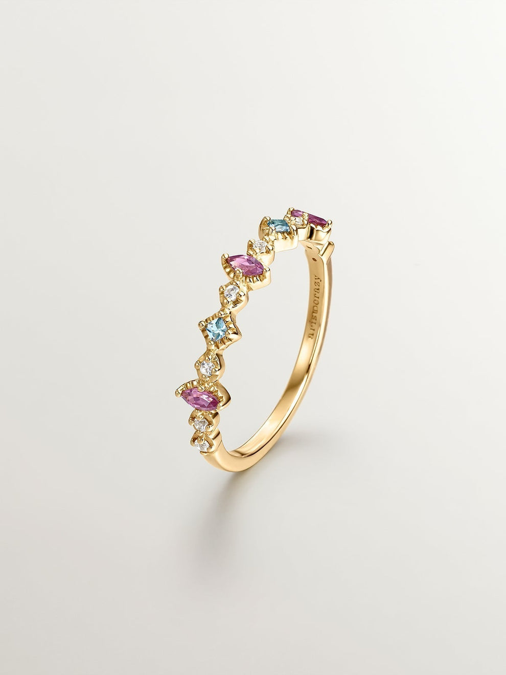 925 silver ring plated in 18K yellow gold with topaz and rhodoliths ...