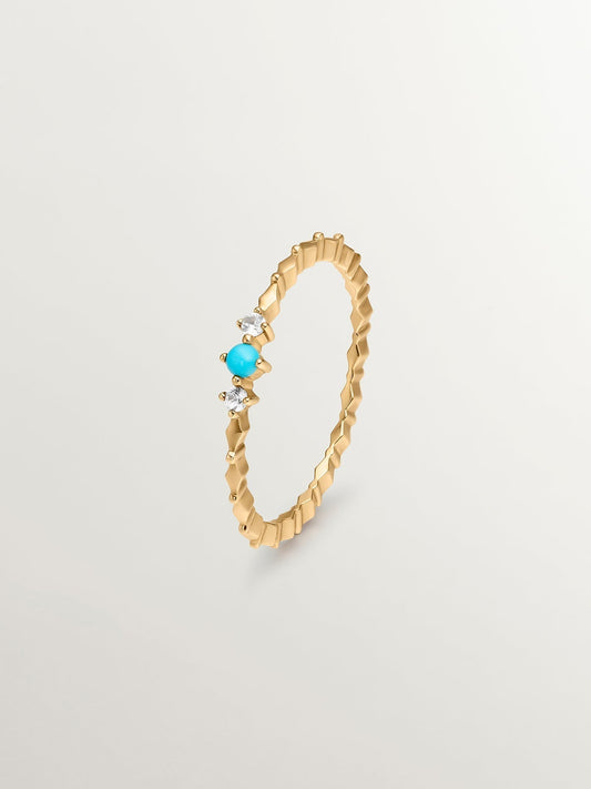 Anillo de oro amarillo de 9K con turquesa y zafiros blancos