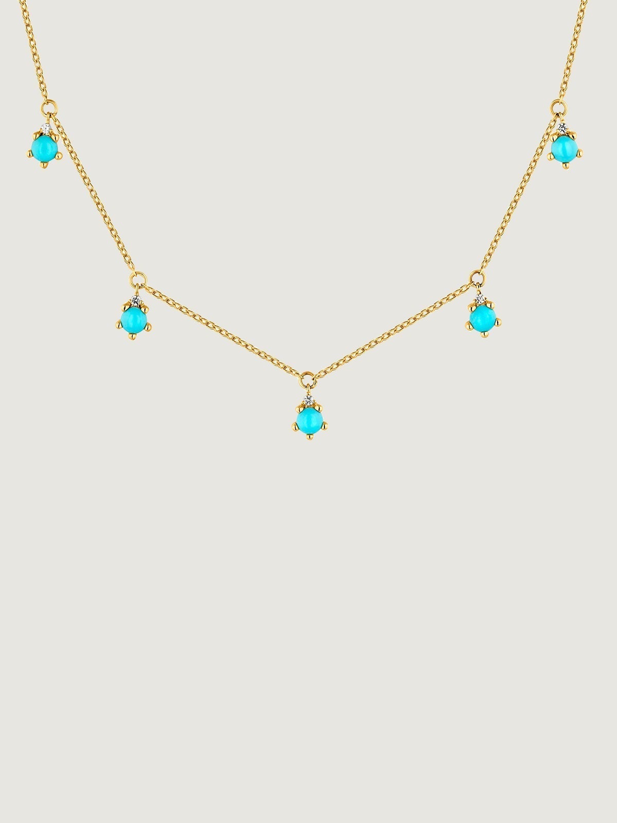 Collar de plata 925 bañada en oro amarillo de 9K con turquesas y zafiros blancos