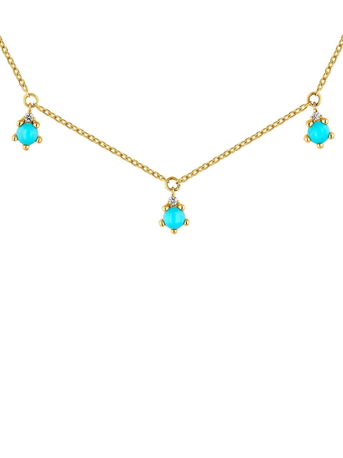 Collar de plata 925 bañada en oro amarillo de 9K con turquesas y zafiros blancos