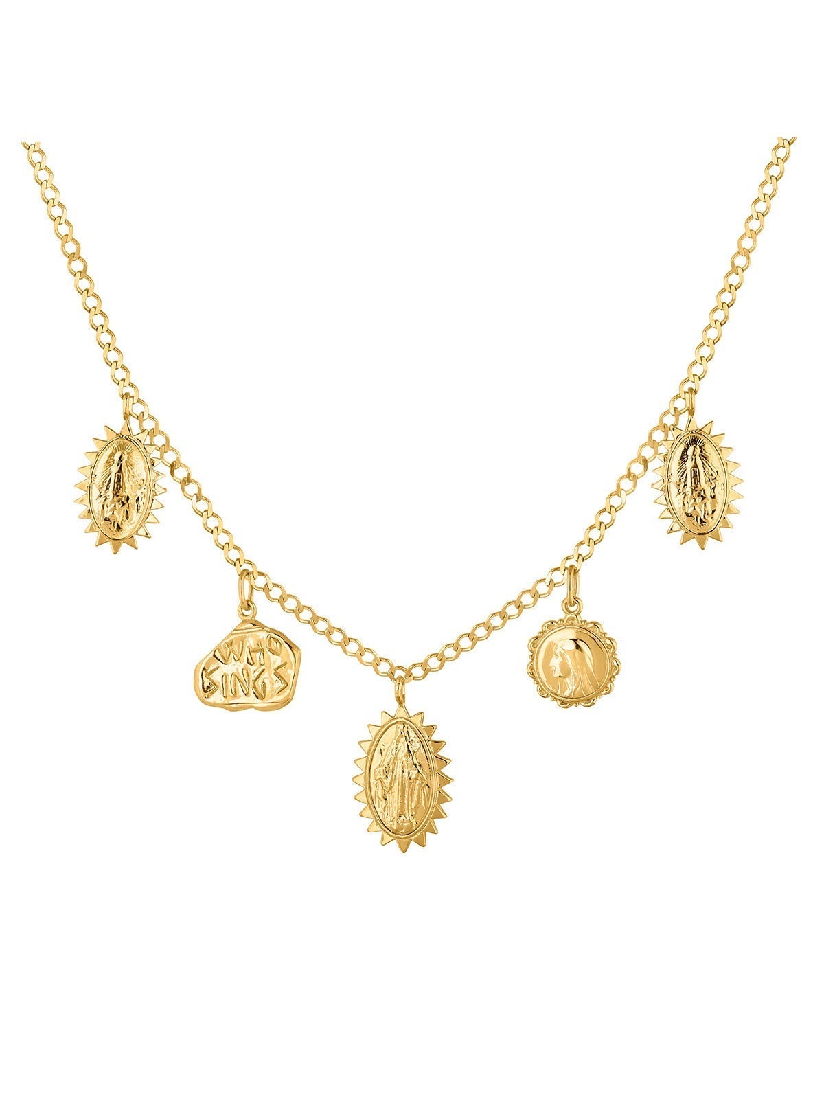 Cadena de plata 925 bañada en oro amarillo de 18K con medallas