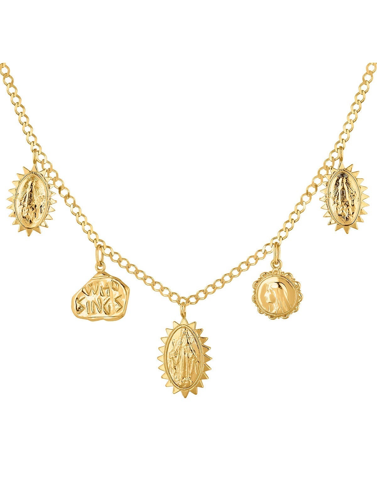 Cadena de plata 925 bañada en oro amarillo de 18K con medallas