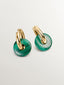 Pendientes de aro mediano de plata 925 bañada en oro amarillo de 18K con malaquita verde