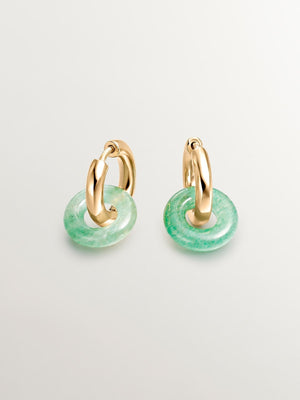 Pendientes de aro pequeños de plata 925 bañada en oro amarillo de 18K con aventurina verde