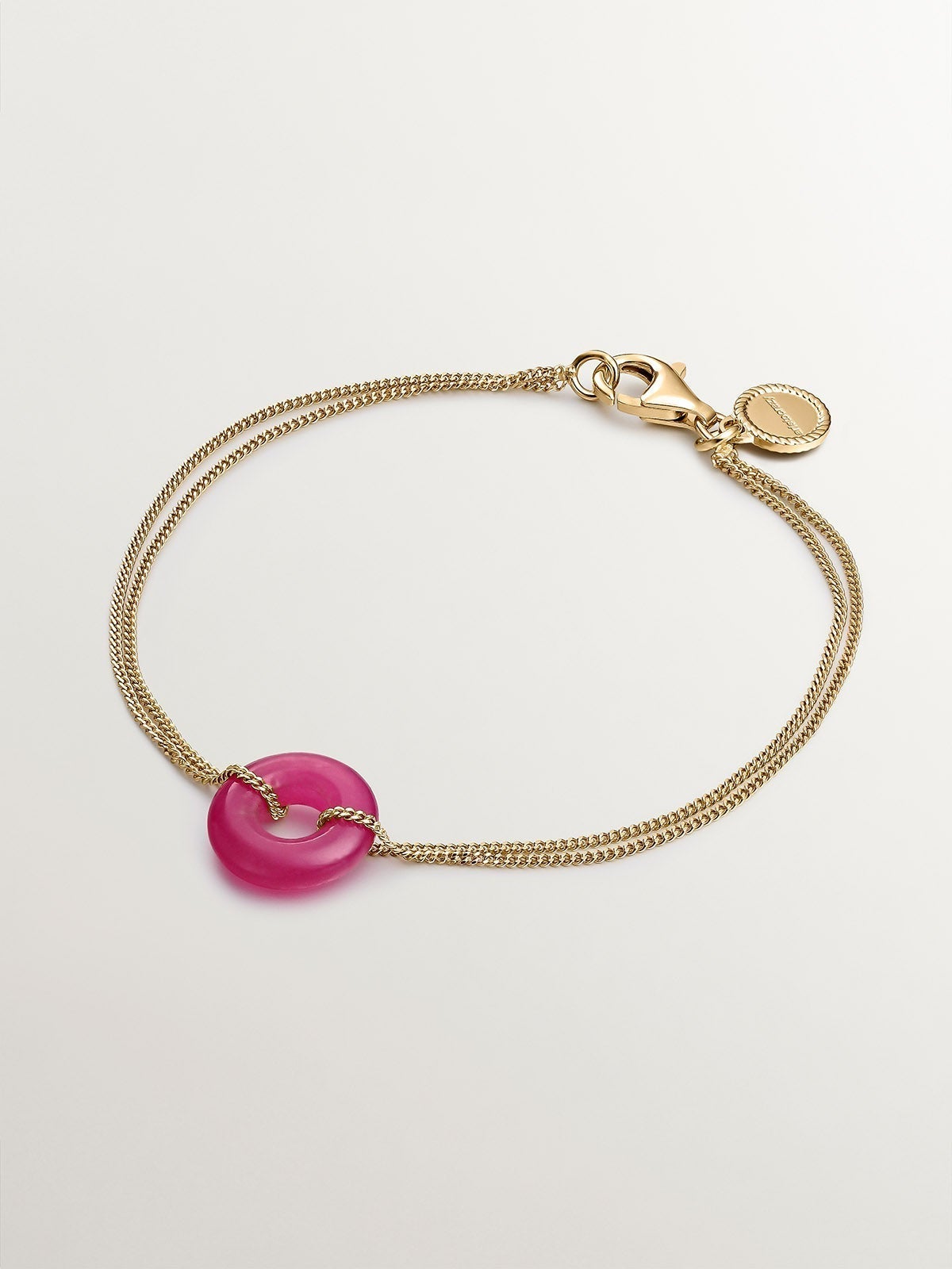 925 Bracelet en argent baigné en or jaune 18 carats avec du jade rouge