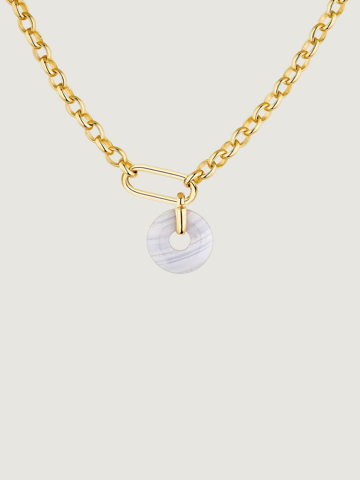 Collar de plata 925 bañada en oro amarillo de 18K con ágata azul