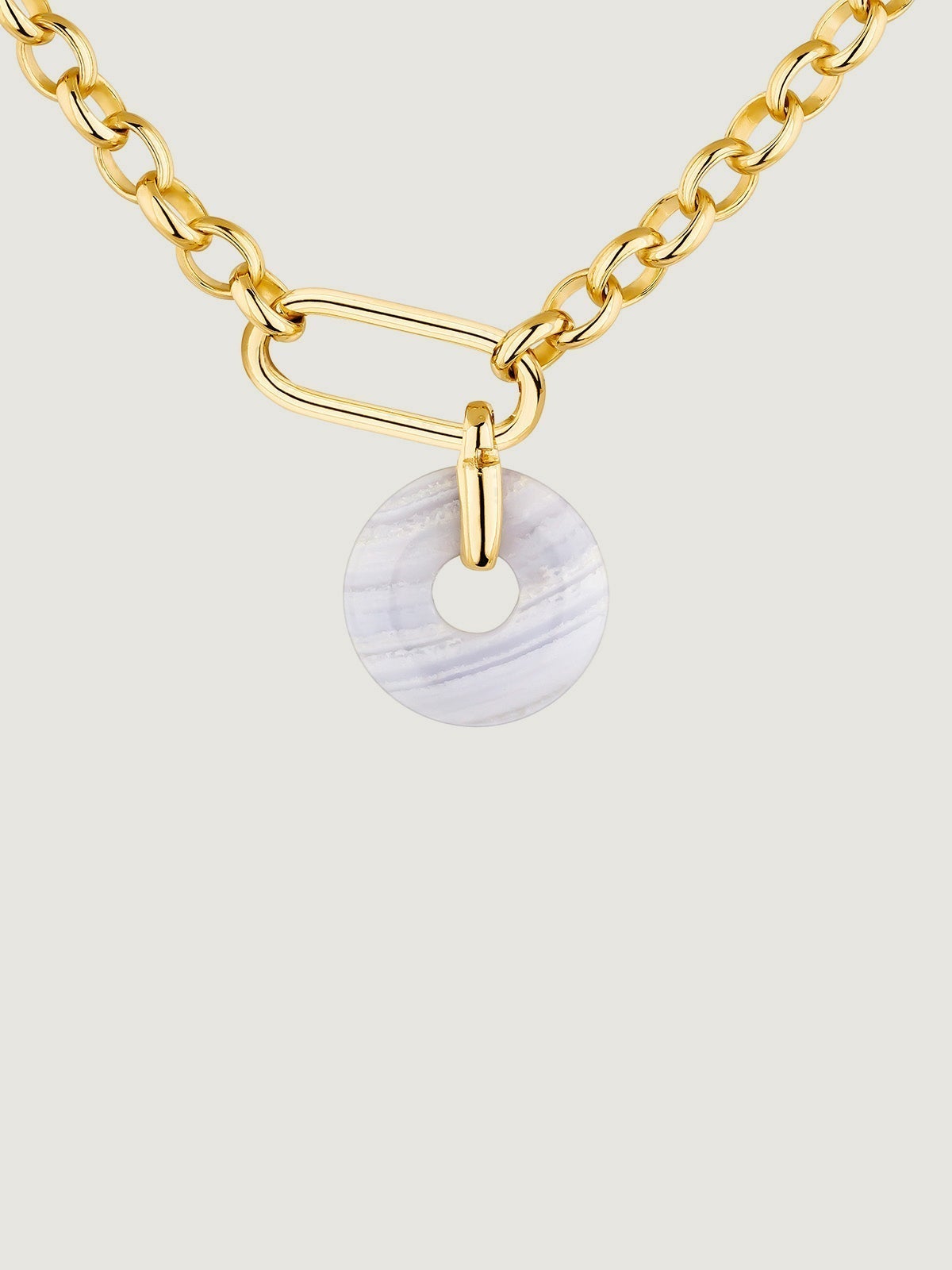 Collar de plata 925 bañada en oro amarillo de 18K con ágata azul