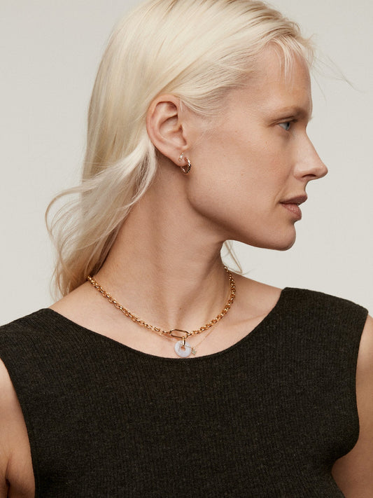 Collar de plata 925 bañada en oro amarillo de 18K con ágata azul