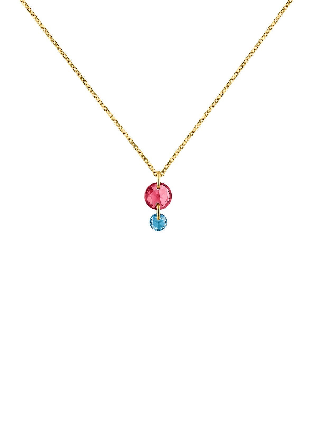 Colgante de oro amarillo de 9K con rodolita rosa y topacio azul london