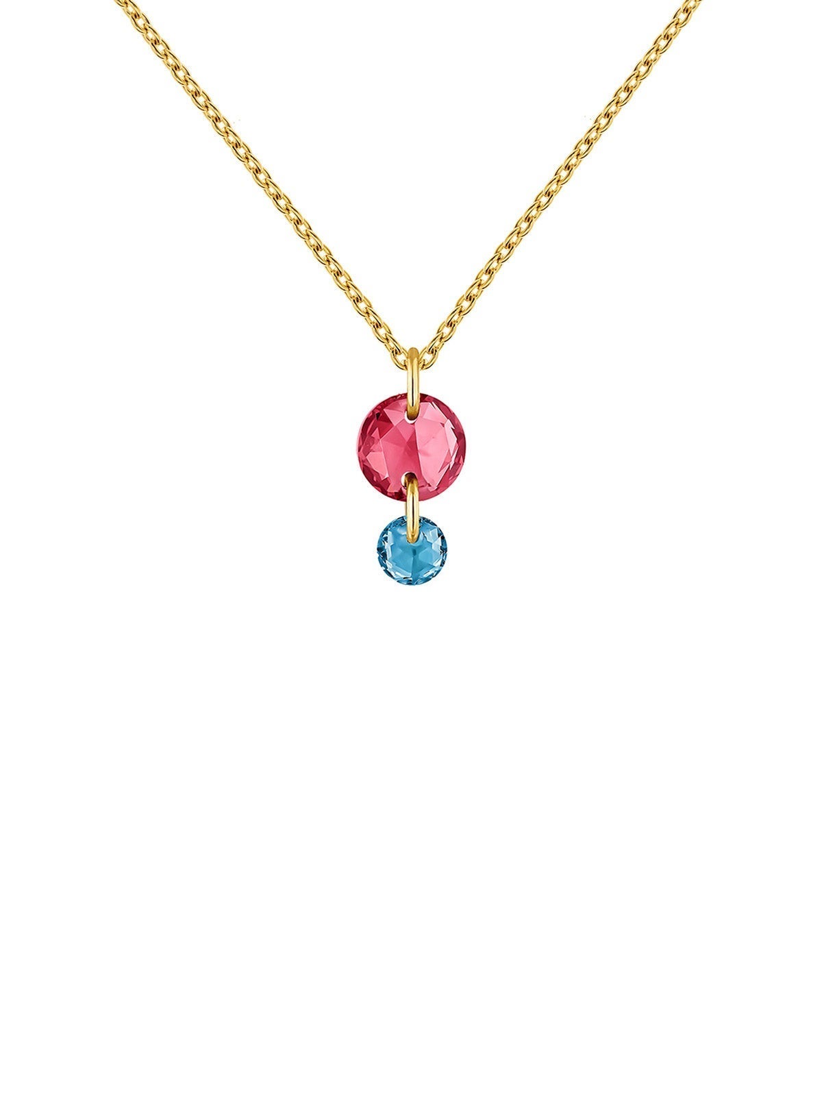 Colgante de oro amarillo de 9K con rodolita rosa y topacio azul london