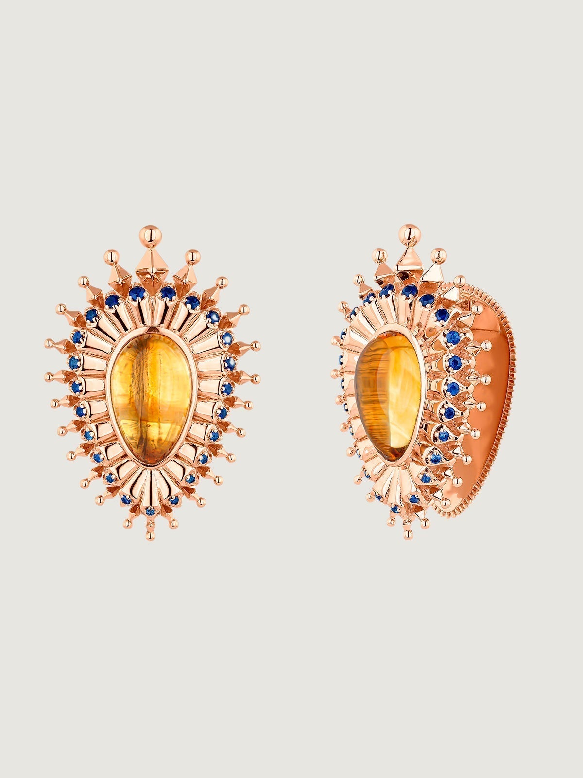 Pendientes de plata 925 bañada en oro rosa de 18K con cuarzo y zafiros multicolor
