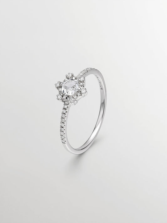 Anillo de plata 925 con topacios y diamante gris
