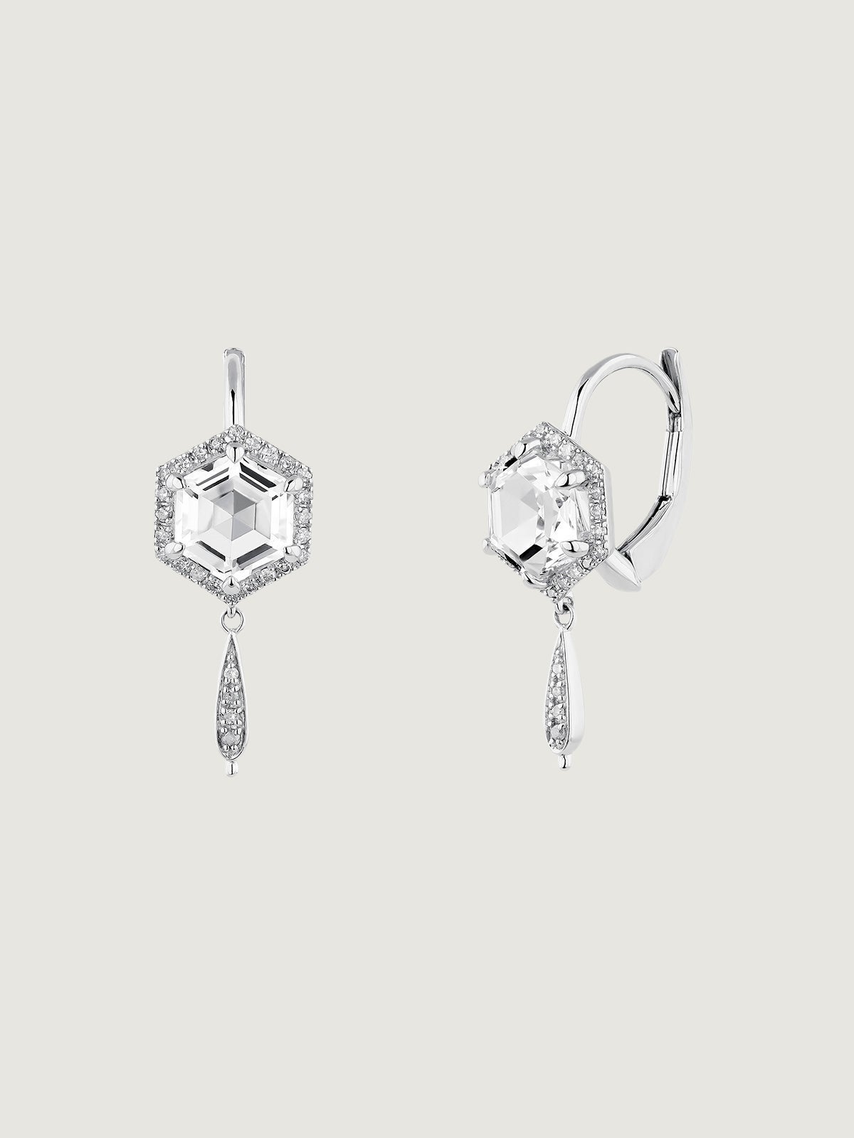Pendientes de plata 925 con topacios blancos y diamantes grises