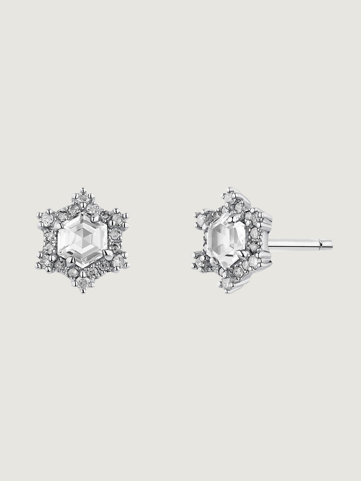 Pendientes de plata 925 con topacios blancos y diamantes grises en forma de estrella