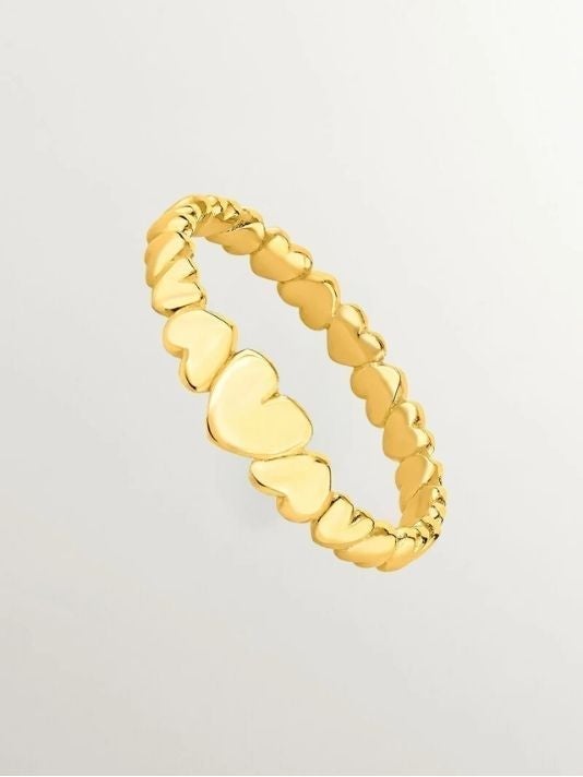 Anillo de plata 925 bañada en oro amarillo de 18K con corazones