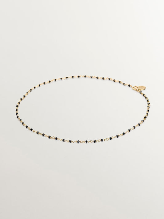 Cadena de plata 925 bañada en oro amarillo 18K con espinelas negras