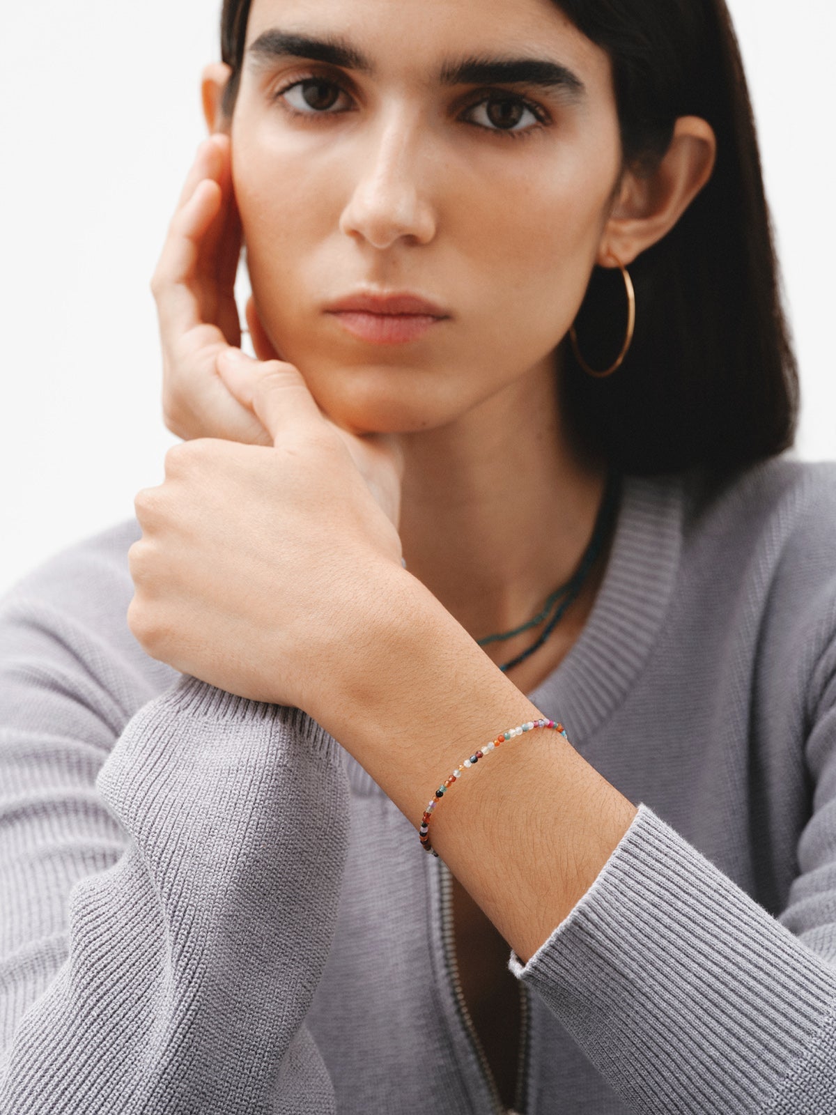 Pulsera de plata 925 con bolitas de piedras preciosas multicolor