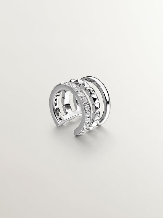 Earcuff de plata 925 con relieve y topacios blancos