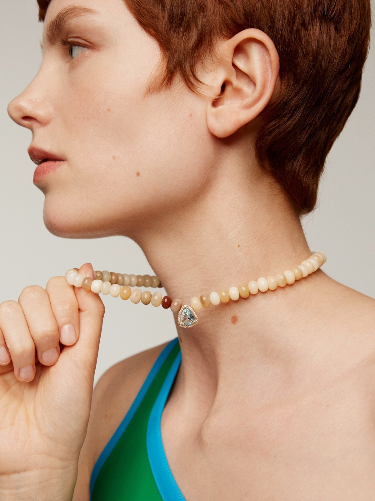 Collar de plata 925 con ópalos y topacios azul sky y blancos