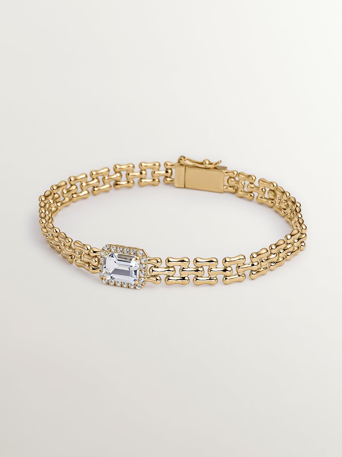 Pulsera de eslabones panter de plata 925 bañada en oro amarillo de 18K con topacios blancos
