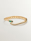 Pulsera rígida de plata 925 bañada en oro amarillo de 18K con ónix verde y con forma de serpiente